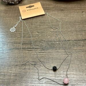 Silver Tone Iron Chain Lava Rock And Rose Quartz Diffuser Necklace